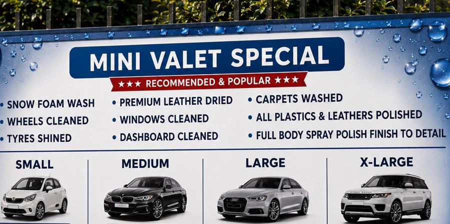 The Mini Valet Special board on site