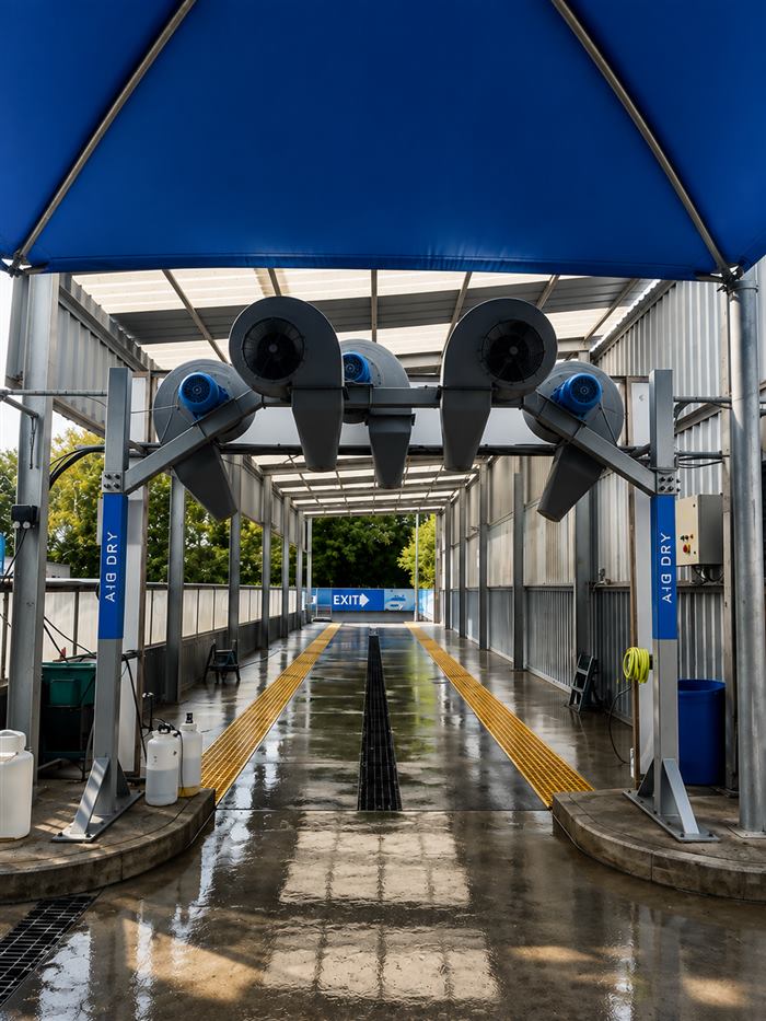 The air dryers over the drive-through bay at Springwood Hand Car Wash